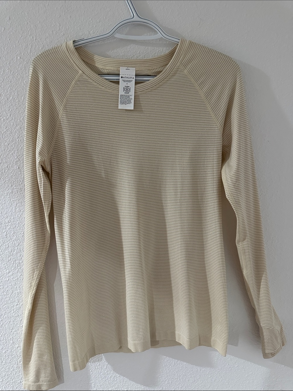 Athleta Cream Ribbed Long-Sleeve Crew Top